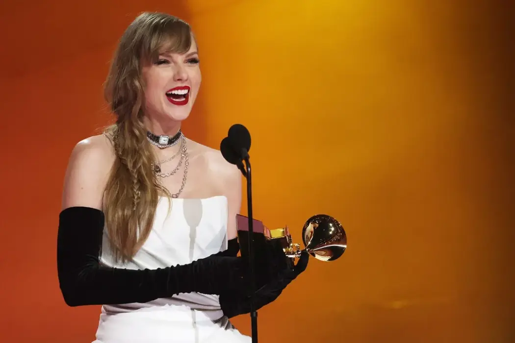 Taylor Swift accepts the Best Pop Vocal Album award for “Midnights” onstage during the 66th GRAMMY Awards on February 04, 2024 in Los Angeles, California. (Source: Getty Images)
